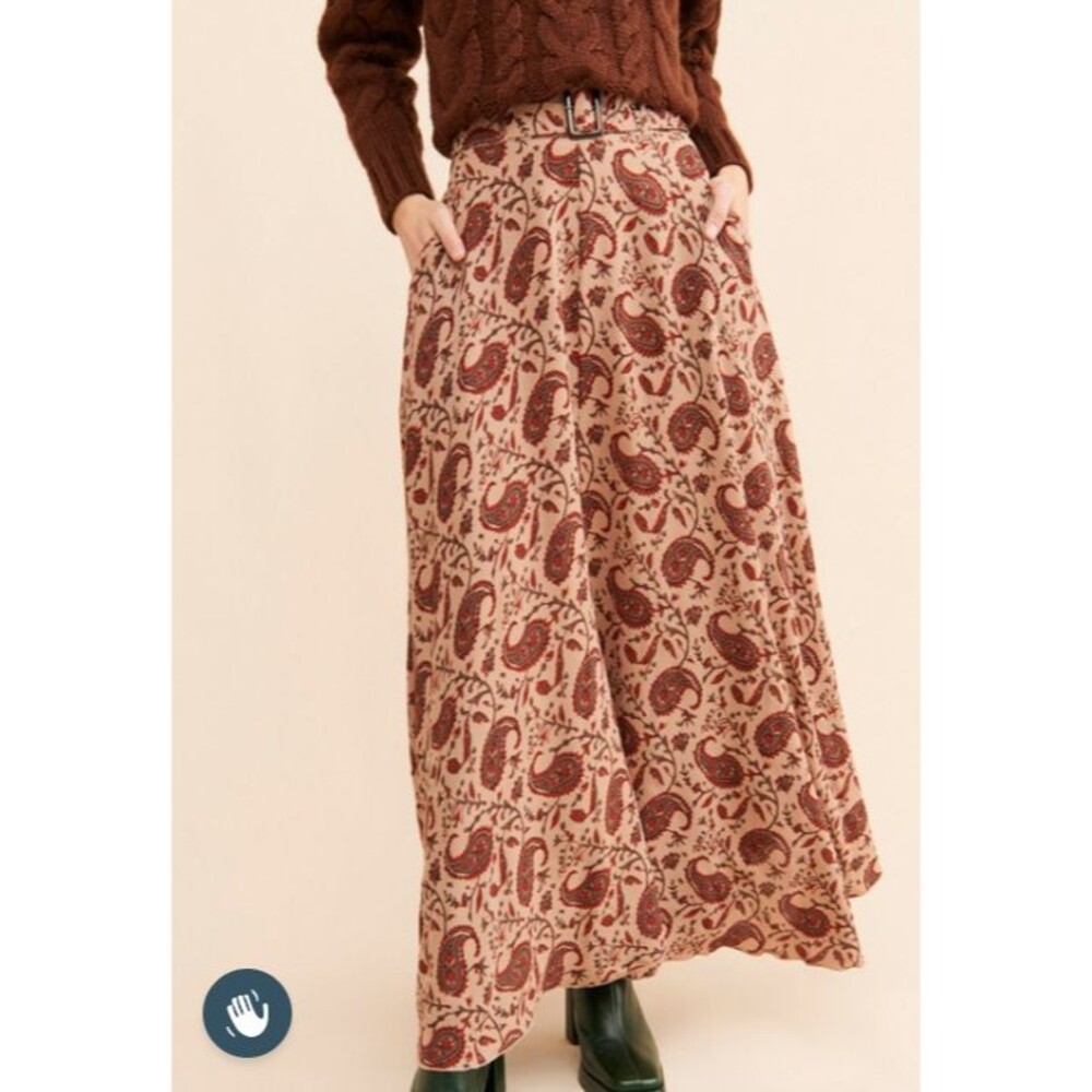 Lusana Vera Skirt Brown Red Paisley Pattern Size L Anthropologie - Picture 3 of 9
